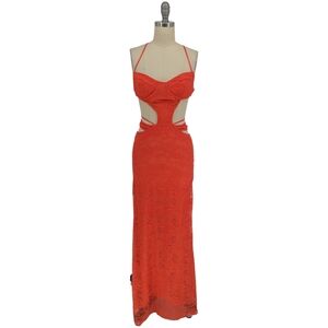 11507 NEW Outcast Mila Lace Cutout Maxi Dress Orange size Small beach resortwear